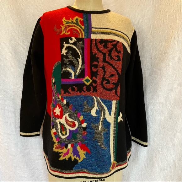 Diane Freis M/L cashmere/wool jacquard sweater - Picture 1 of 8